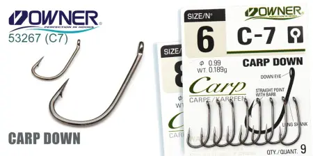 Одинарный крючок OWNER С-7, колечко, черный BC