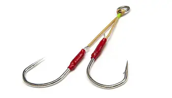 Оснастка из 2х один.крючк. Owner JD-22, бел., с петлями для иск.приманки